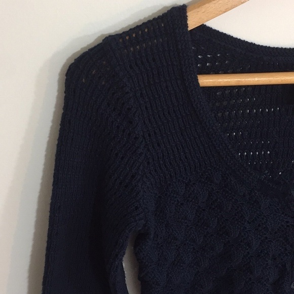 Lucky Brand Navy Blue crochet knit boho Cardigan size XS - Picture 3 of 7